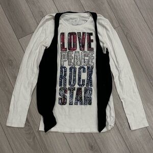 Vtg Girls Justice long sleeve glitter faux vest shirt size 14